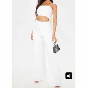 PrettyLittleThing White High Waisted Wide Leg Pant